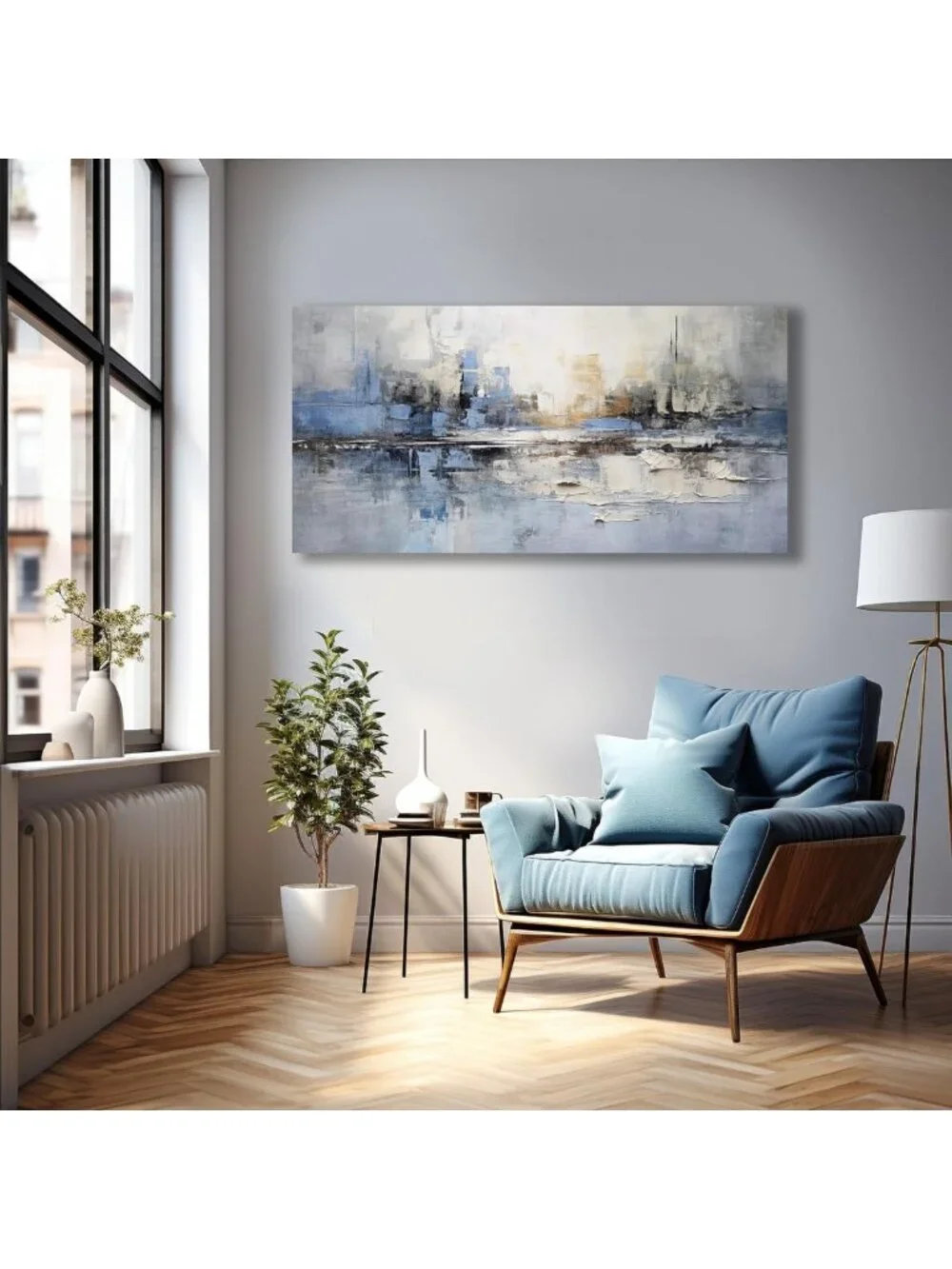 Modern Abstract Canvas Wall Art - Blue & Gray Decor for Living Room, Bedroom